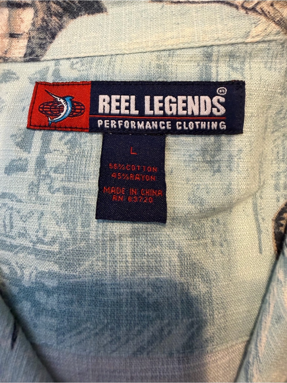 Reel Legends Light Blue Marlin Tropical Print Short-Sleeve Button-Up Size Large - Picture 5 of 6